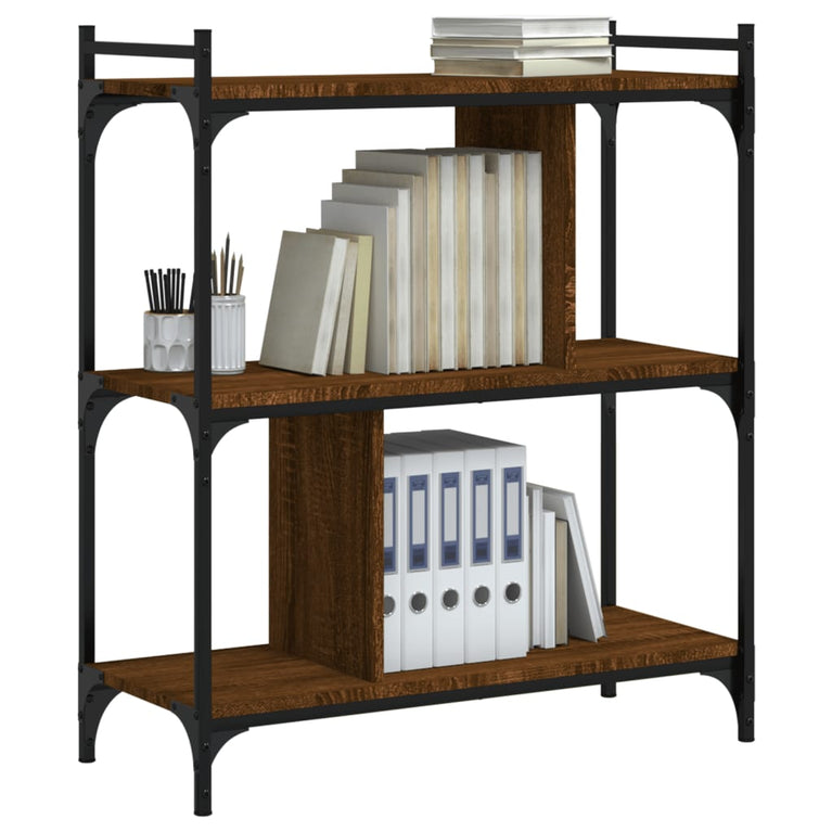 Boekenkast 3-laags 76x32x88 cm bewerkt hout bruin eikenkleur MeubelReus