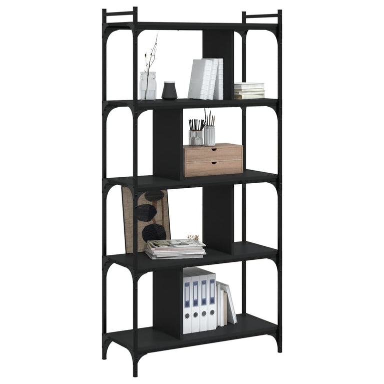 Boekenkast 5-laags 76x32x158 cm bewerkt hout zwart MeubelReus