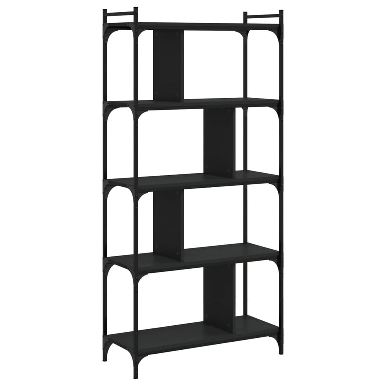 Boekenkast 5-laags 76x32x158 cm bewerkt hout zwart MeubelReus