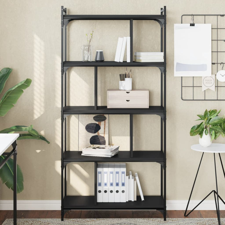 Boekenkast 5-laags 76x32x158 cm bewerkt hout zwart MeubelReus