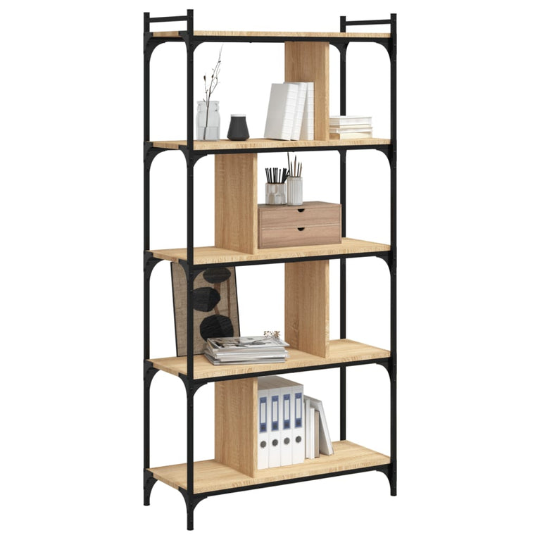 Boekenkast 5-laags 76x32x158 cm bewerkt hout sonoma eikenkleur MeubelReus