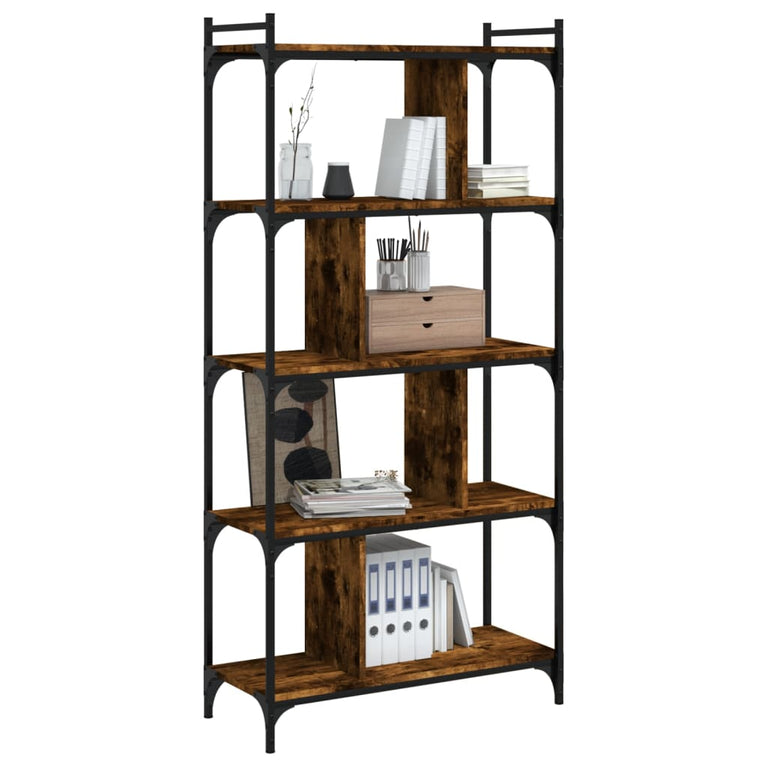 Boekenkast 5-laags 76x32x158 cm bewerkt hout gerookt eikenkleur MeubelReus