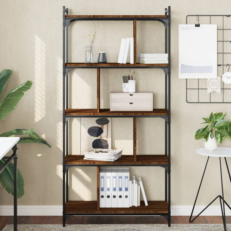 Boekenkast 5-laags 76x32x158 cm bewerkt hout bruin eikenkleur MeubelReus
