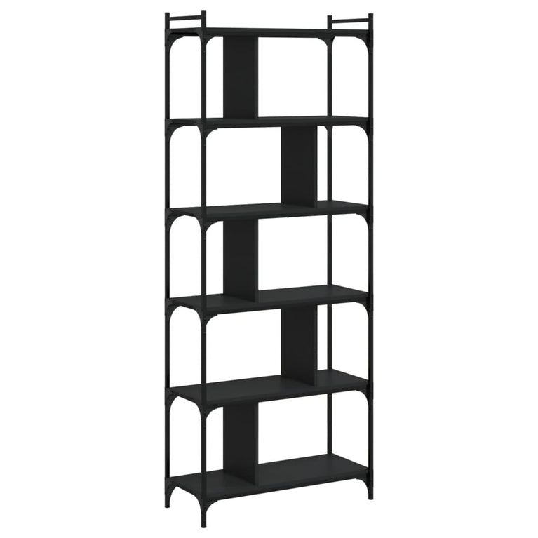 Boekenkast 6-laags 76x32x192 cm bewerkt hout zwart MeubelReus