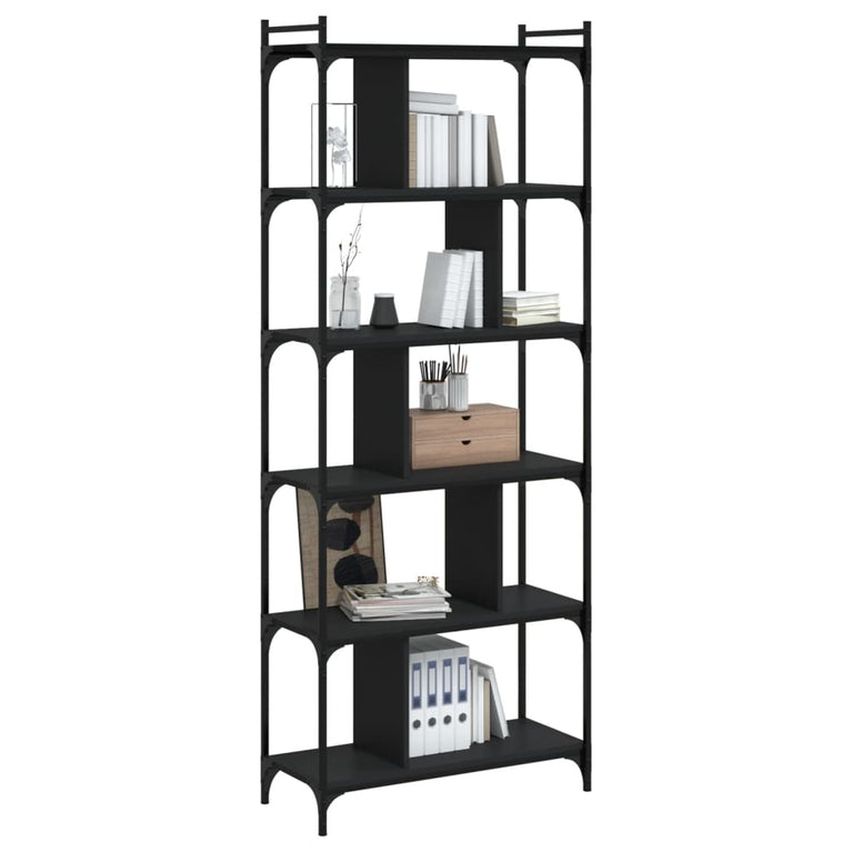 Boekenkast 6-laags 76x32x192 cm bewerkt hout zwart MeubelReus