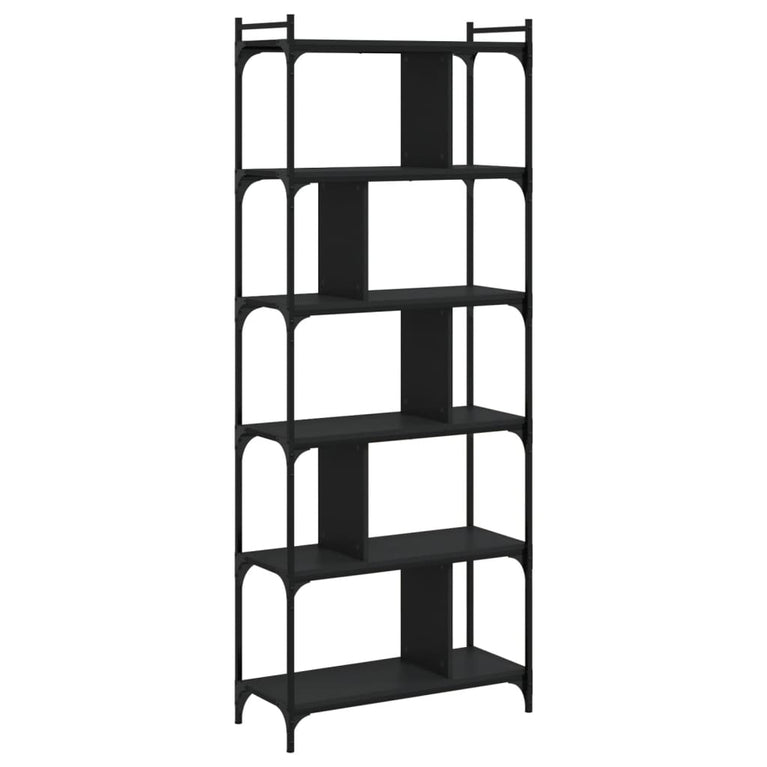 Boekenkast 6-laags 76x32x192 cm bewerkt hout zwart MeubelReus