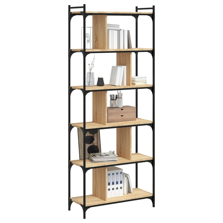 Boekenkast 6-laags 76x32x192 cm bewerkt hout sonoma eikenkleur MeubelReus
