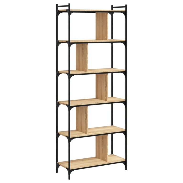 Boekenkast 6-laags 76x32x192 cm bewerkt hout sonoma eikenkleur MeubelReus