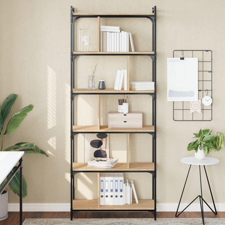 Boekenkast 6-laags 76x32x192 cm bewerkt hout sonoma eikenkleur MeubelReus