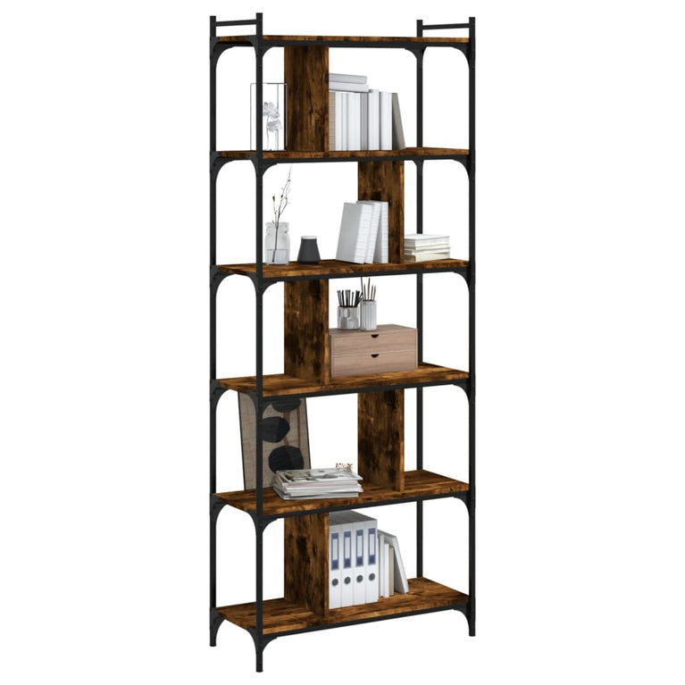 Boekenkast 6-laags 76x32x192 cm bewerkt hout gerookt eikenkleur MeubelReus