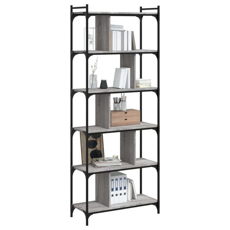 Boekenkast 6-laags 76x32x192 cm bewerkt hout grijs sonoma MeubelReus