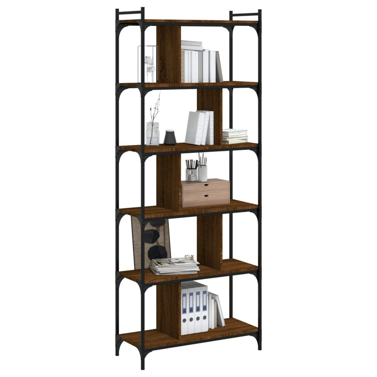 Boekenkast 6-laags 76x32x192 cm bewerkt hout bruin eikenkleur MeubelReus