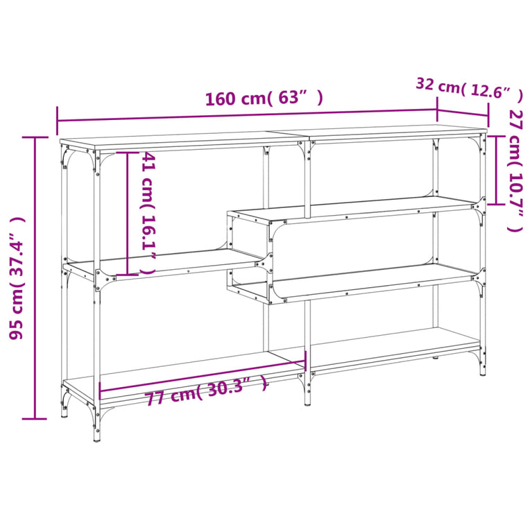 Wandtafel 160x32x95 cm bewerkt hout zwart MeubelReus