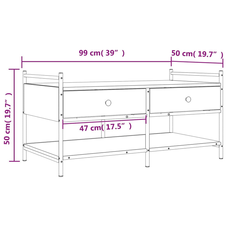 Salontafel 99x50x50 cm bewerkt hout zwart MeubelReus