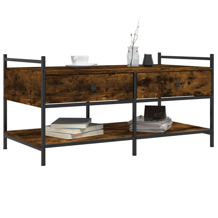 Salontafel 99x50x50 cm bewerkt hout gerookt eikenkleurig MeubelReus