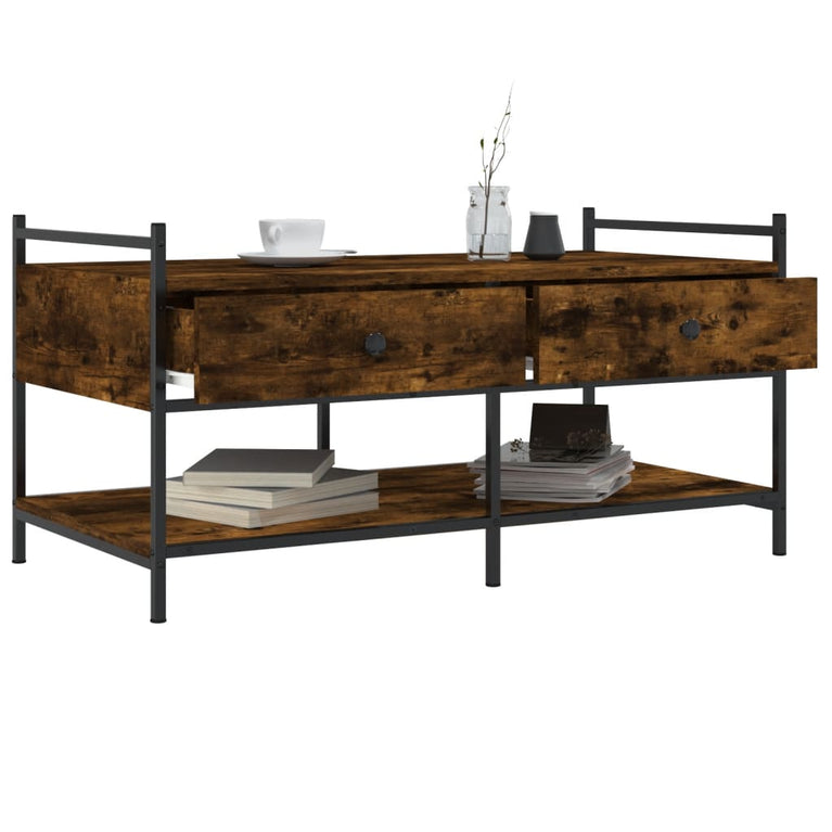 Salontafel 99x50x50 cm bewerkt hout gerookt eikenkleurig MeubelReus