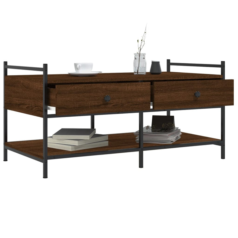 Salontafel 99x50x50 cm bewerkt hout bruin eikenkleur MeubelReus