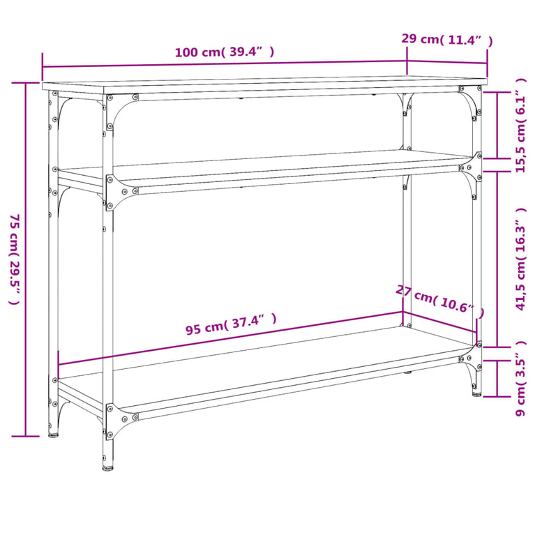 Wandtafel 100x29x75 cm bewerkt hout bruin eikenkleur MeubelReus