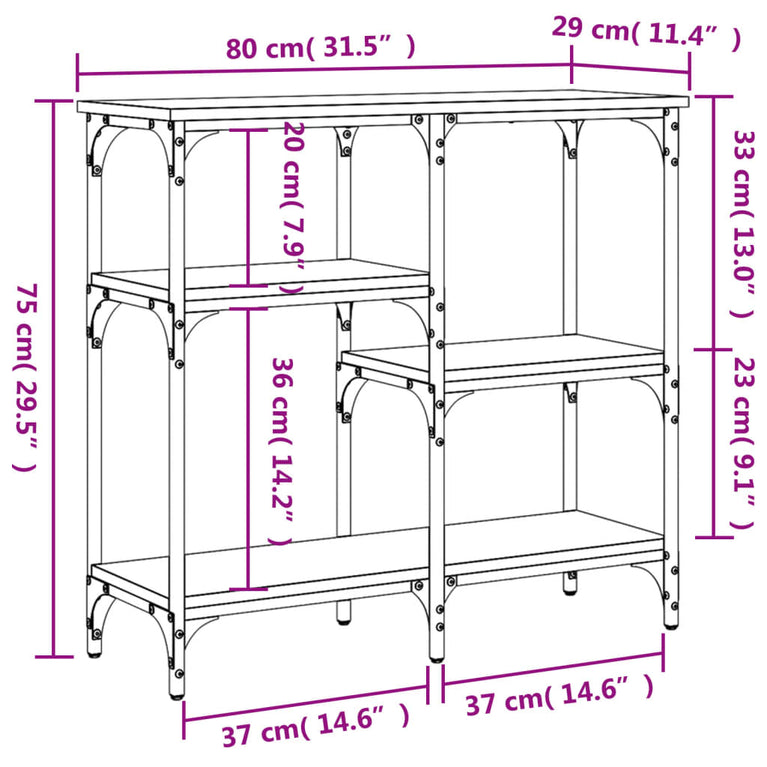 Wandtafel 80x29x75 cm bewerkt hout zwart MeubelReus