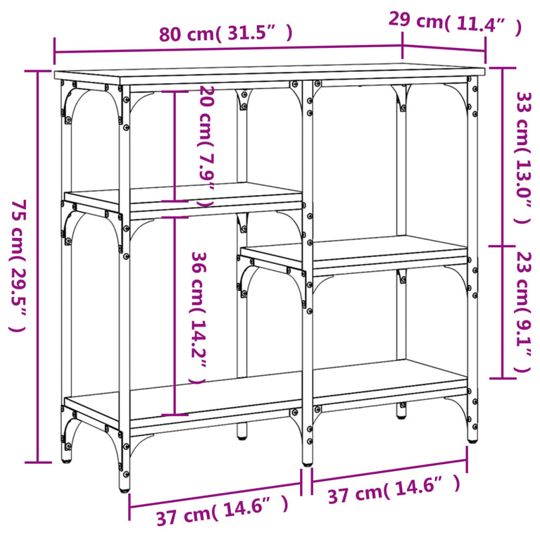 Wandtafel 80x29x75 cm bewerkt hout gerookt eikenkleurig MeubelReus