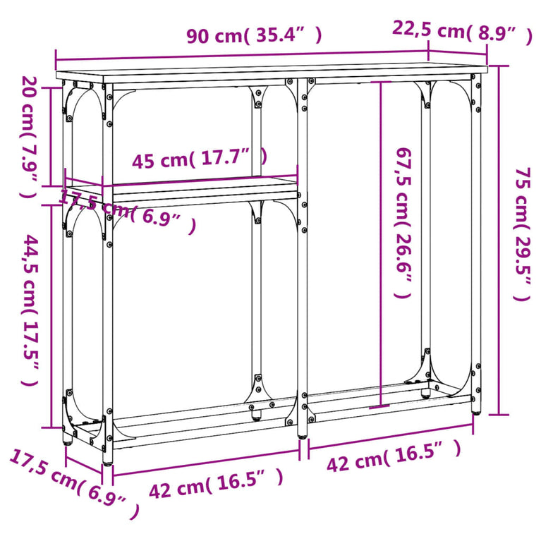 Wandtafel 90x22,5x75 cm bewerkt hout bruin eikenkleur MeubelReus