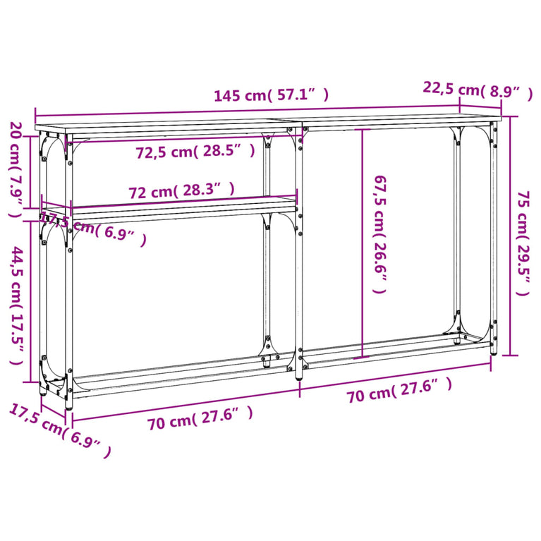 Wandtafel 145x22,5x75 cm bewerkt hout gerookt eikenkleurig MeubelReus