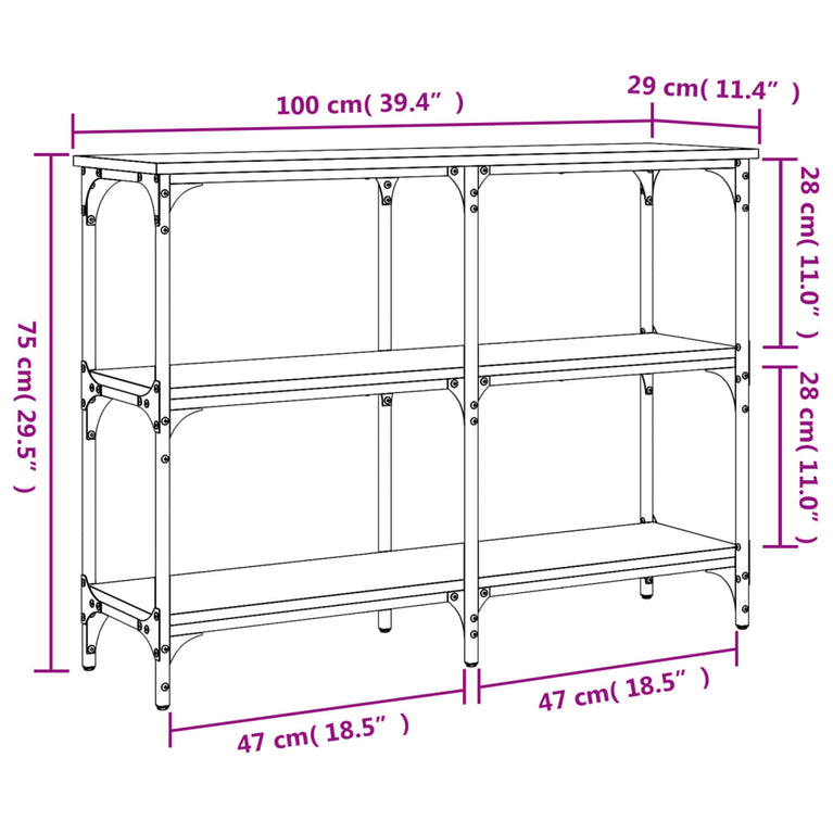 Wandtafel 100x29x75 cm bewerkt hout gerookt eikenkleurig MeubelReus
