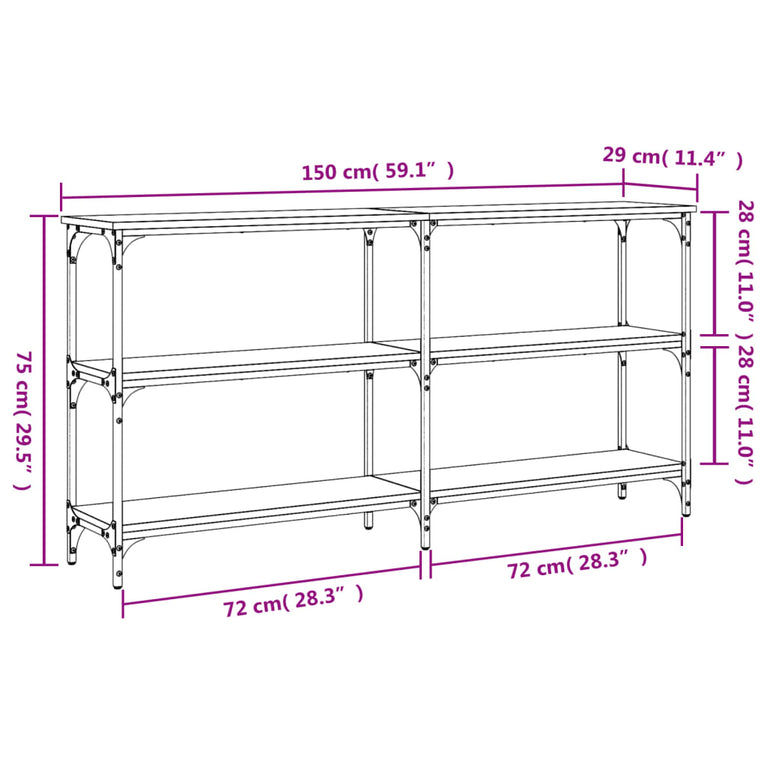 Wandtafel 150x29x75 cm bewerkt hout gerookt eikenkleurig MeubelReus