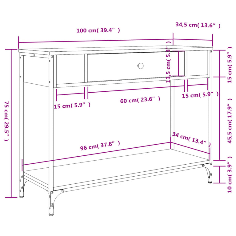Wandtafel 100x34,5x75 cm bewerkt hout gerookt eikenkleurig MeubelReus