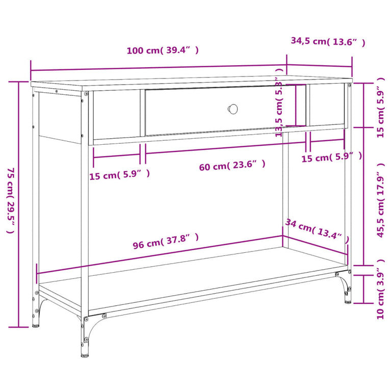 Wandtafel 100x34,5x75 cm bewerkt hout grijs sonoma eikenkleurig MeubelReus