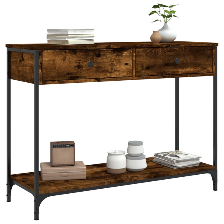 Wandtafel 100x34,5x75 cm bewerkt hout gerookt eikenkleurig MeubelReus