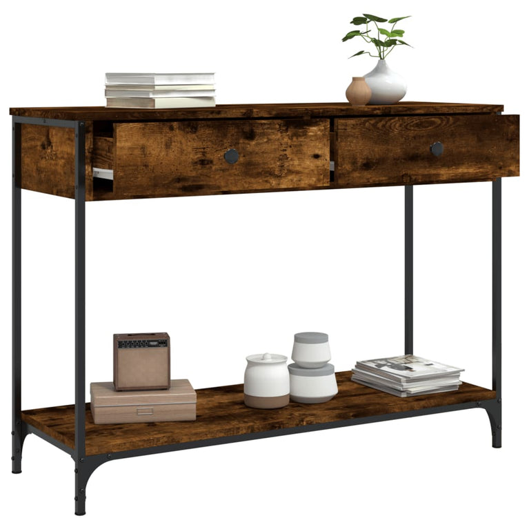 Wandtafel 100x34,5x75 cm bewerkt hout gerookt eikenkleurig MeubelReus