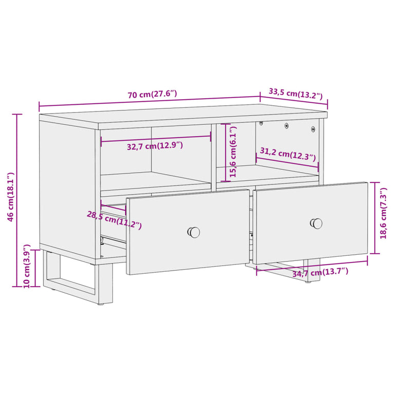 Tv-meubel 70x33,5x46 cm massief mangohout bruin en zwart MeubelReus