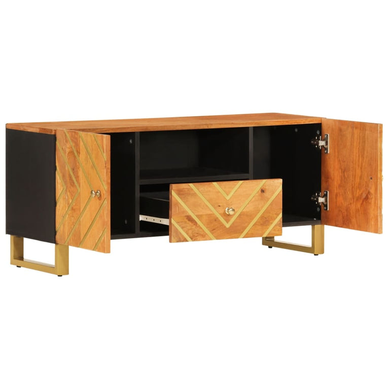 Tv-meubel 105x33,5x46 cm massief mangohout bruin en zwart MeubelReus