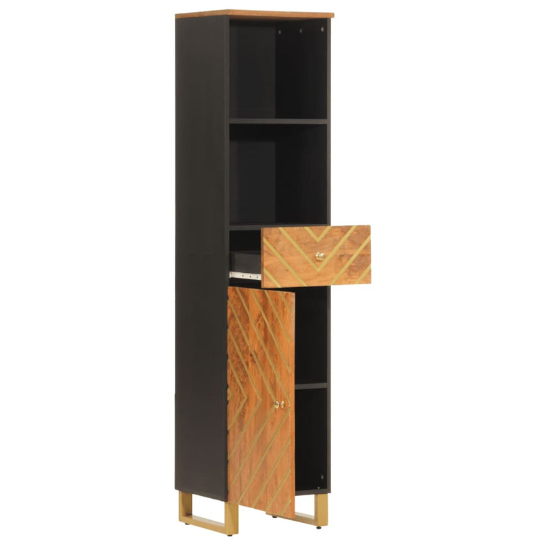 Badkamerkast 38x33,5x160 cm massief mangohout bruin en zwart MeubelReus