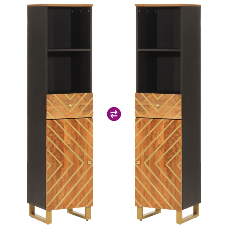 Badkamerkast 38x33,5x160 cm massief mangohout bruin en zwart MeubelReus