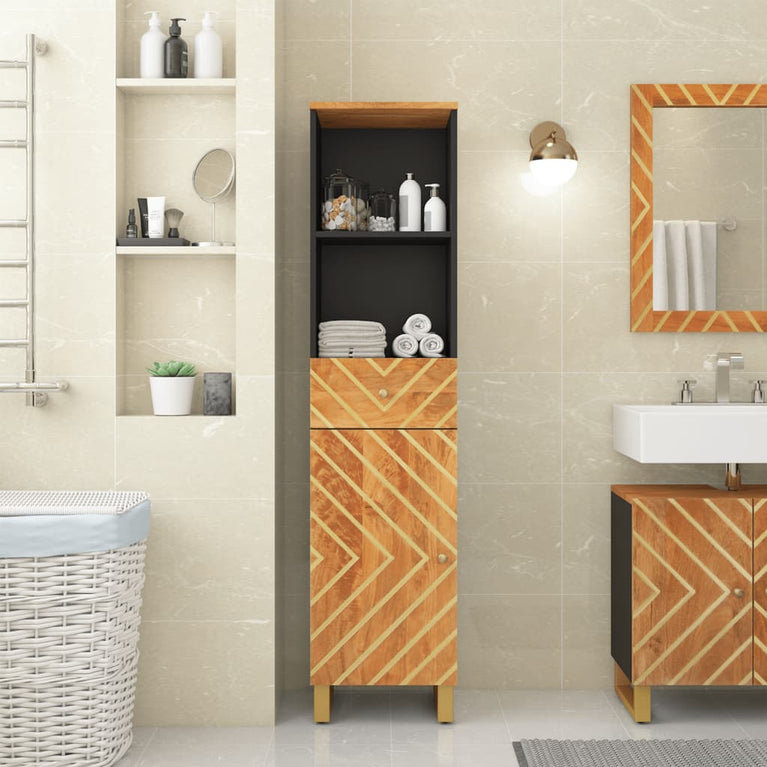 Badkamerkast 38x33,5x160 cm massief mangohout bruin en zwart MeubelReus