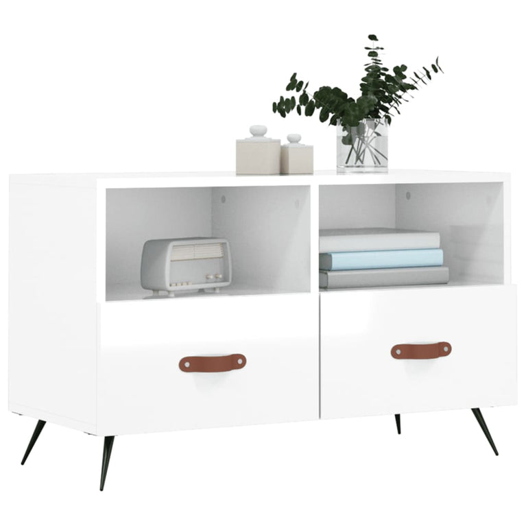 Tv-meubel 80x36x50 cm bewerkt hout hoogglans wit MeubelReus