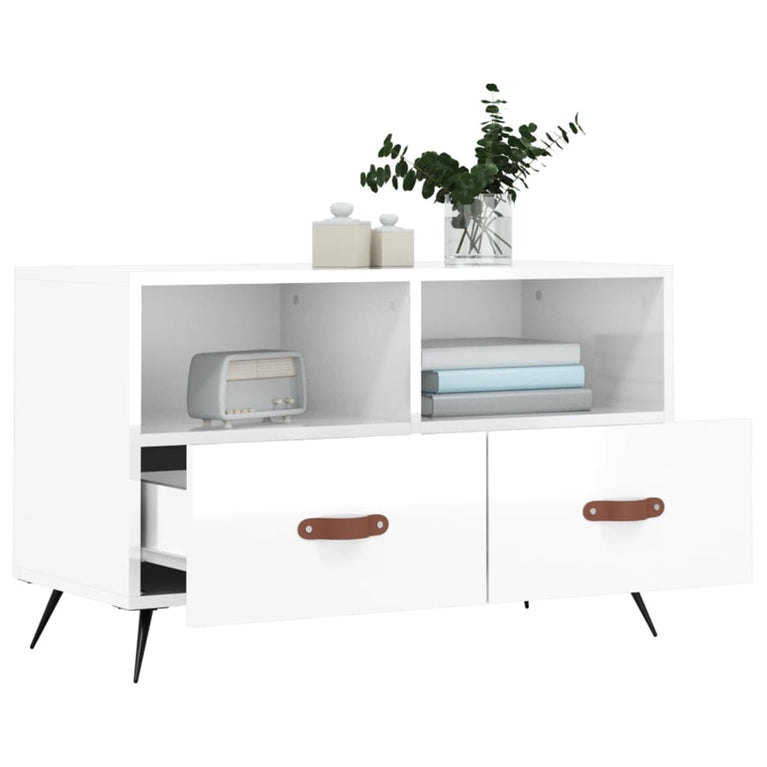 Tv-meubel 80x36x50 cm bewerkt hout hoogglans wit MeubelReus
