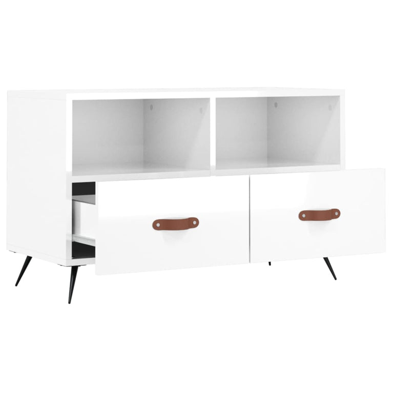 Tv-meubel 80x36x50 cm bewerkt hout hoogglans wit MeubelReus