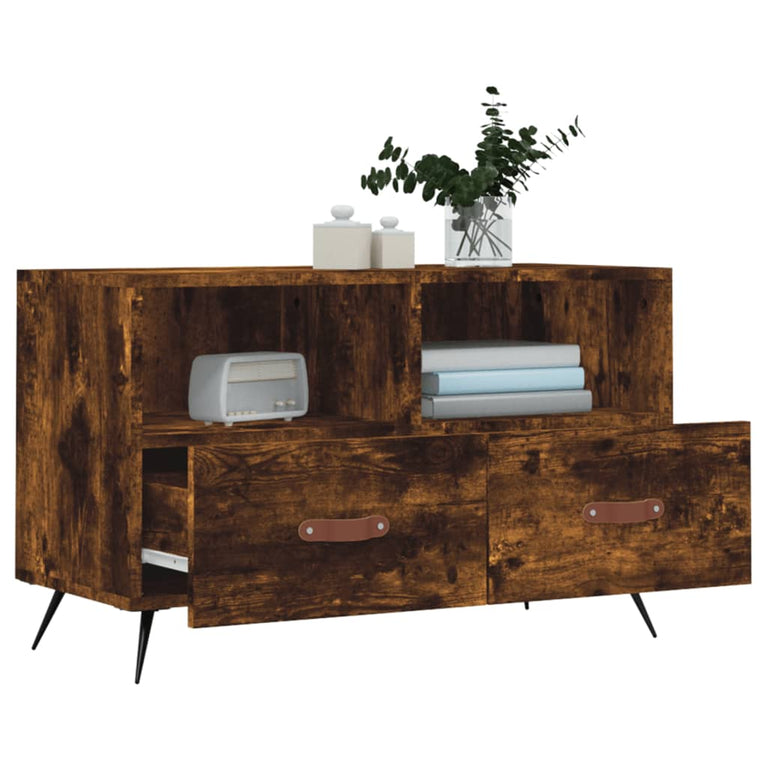 Tv-meubel 80x36x50 cm bewerkt hout gerookt eikenkleurig MeubelReus