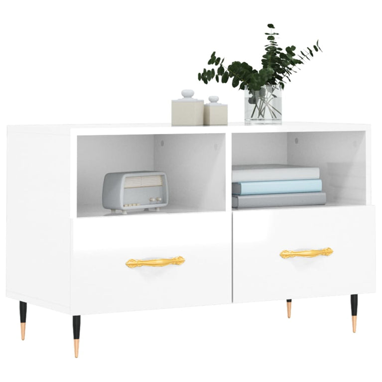 Tv-meubel 80x36x50 cm bewerkt hout hoogglans wit MeubelReus