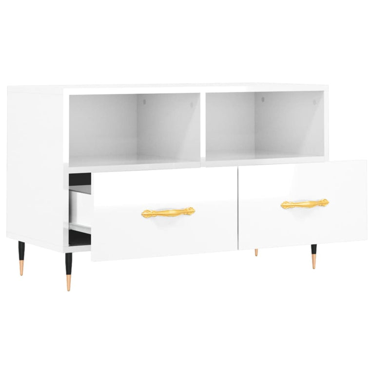 Tv-meubel 80x36x50 cm bewerkt hout hoogglans wit MeubelReus