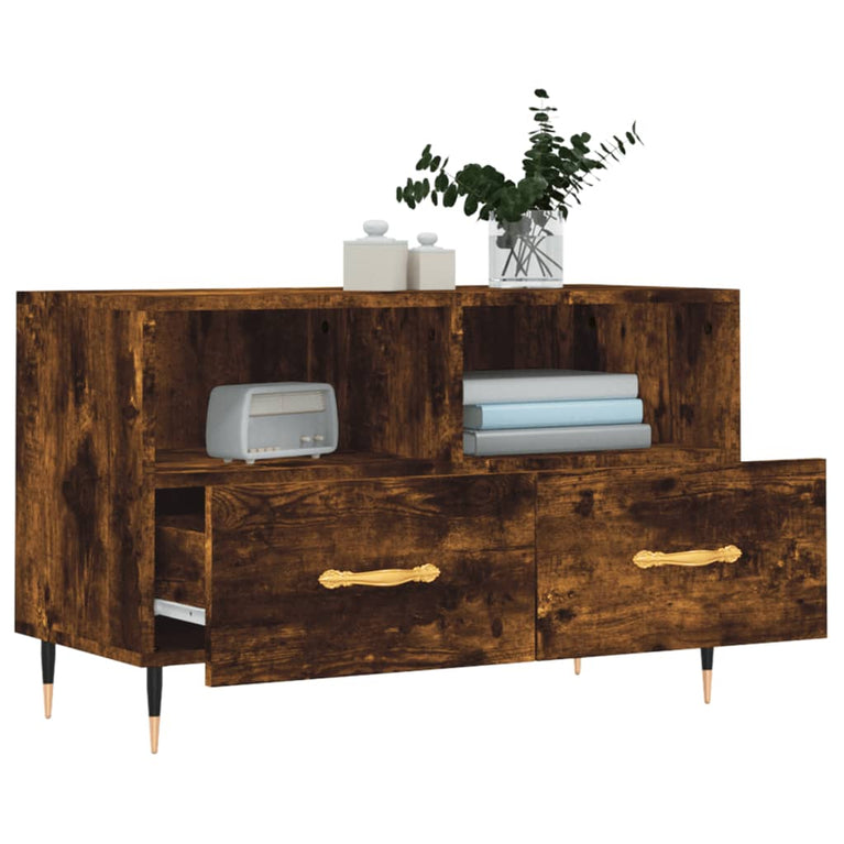 Tv-meubel 80x36x50 cm bewerkt hout gerookt eikenkleurig MeubelReus