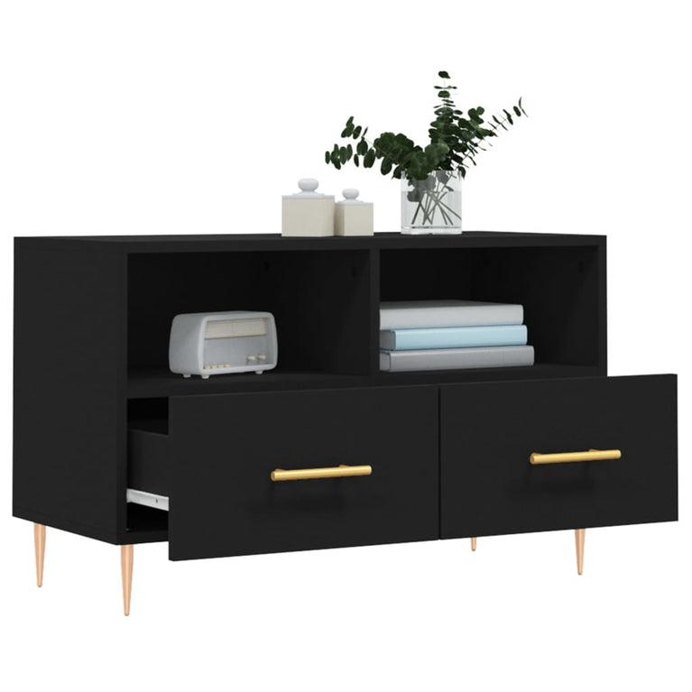 Tv-meubel 80x36x50 cm bewerkt hout zwart MeubelReus
