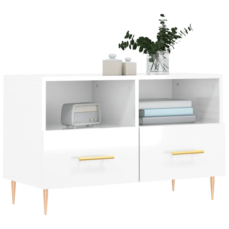 Tv-meubel 80x36x50 cm bewerkt hout hoogglans wit MeubelReus