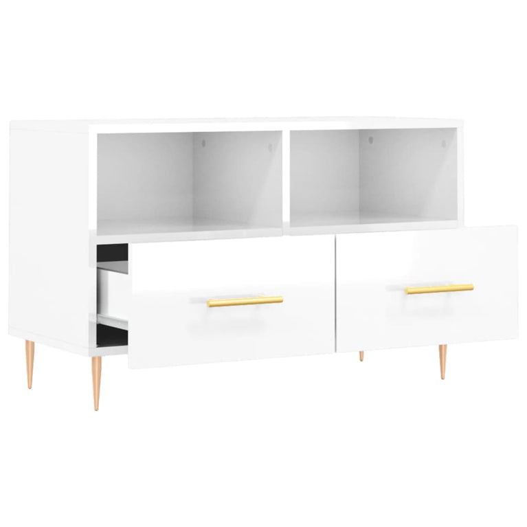 Tv-meubel 80x36x50 cm bewerkt hout hoogglans wit MeubelReus
