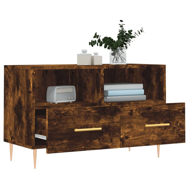 Tv-meubel 80x36x50 cm bewerkt hout gerookt eikenkleurig MeubelReus