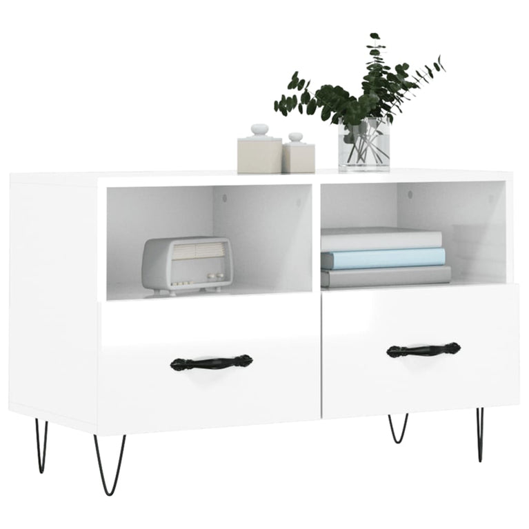 Tv-meubel 80x36x50 cm bewerkt hout hoogglans wit MeubelReus