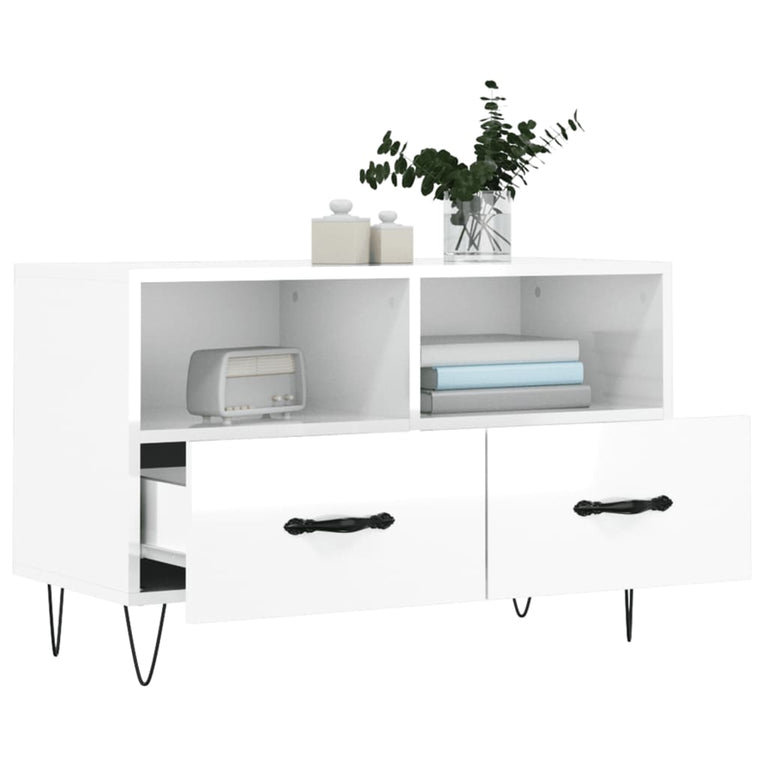Tv-meubel 80x36x50 cm bewerkt hout hoogglans wit MeubelReus